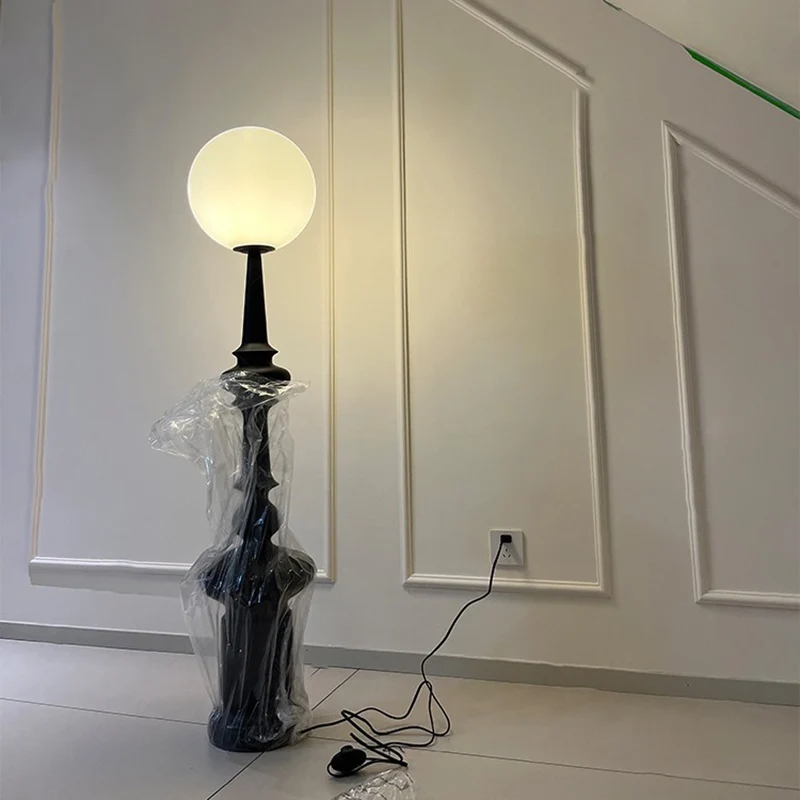 Traditional Vintage Roman Column Round Acrylic Resin 1-Light Standing Floor Lamp For Bedroom