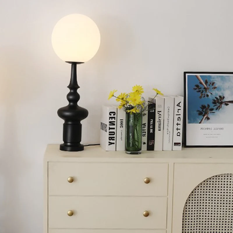 Traditional Vintage Roman Column Orb Acrylic Resin 1-Light Table Lamp For Living Room
