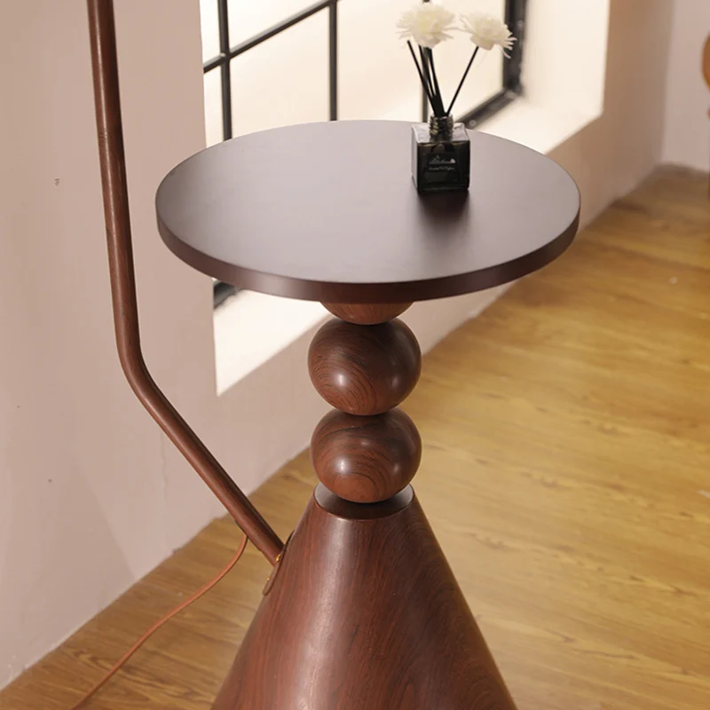 Contemporary Retro Glass Round Shade Plywood Shelves 1-Light Standing Floor Lamp For Home Office