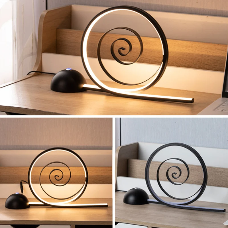 Contemporary Creative Sailboat Snail Iron Aluminum Silicone LED Table Lamp For Bedroom