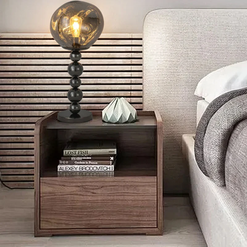 Modern Luxury Beaded Column Aluminum Acrylic 1-Light Table Lamp For Bedroom