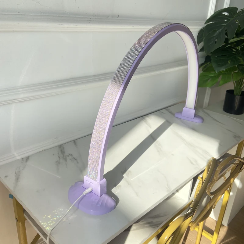 Modern Minimalist Curved Crushed Diamonds Aluminum PVC LED Table Lamp Nail Lamp For Living Room