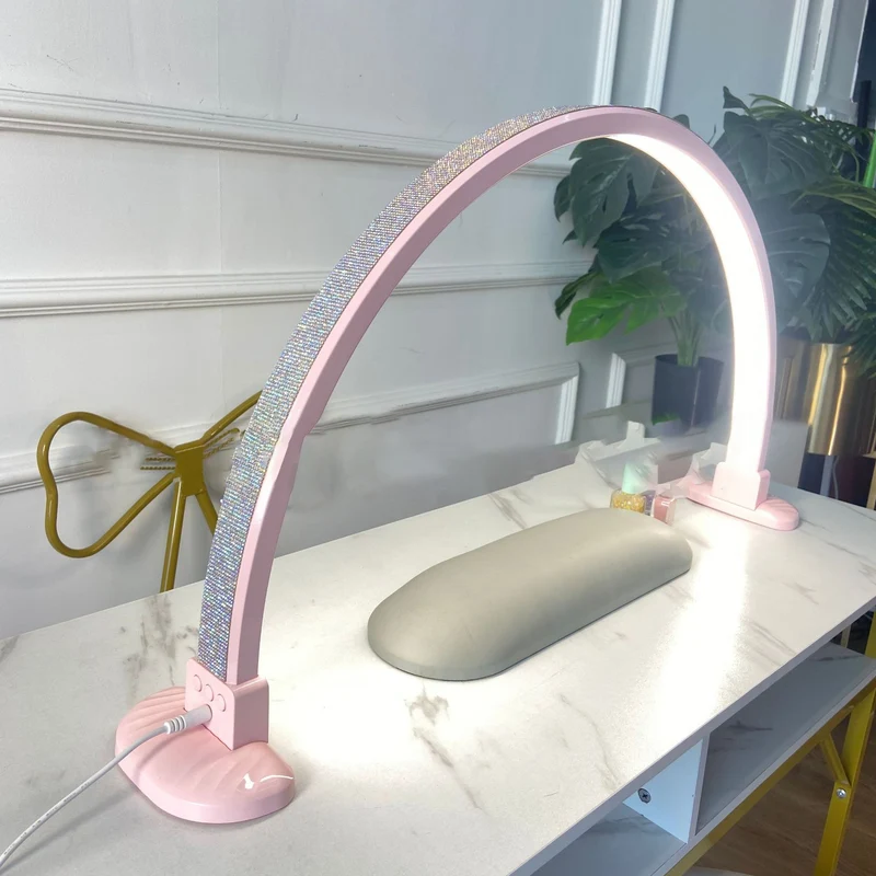 Modern Minimalist Curved Crushed Diamonds Aluminum PVC LED Table Lamp Nail Lamp For Living Room