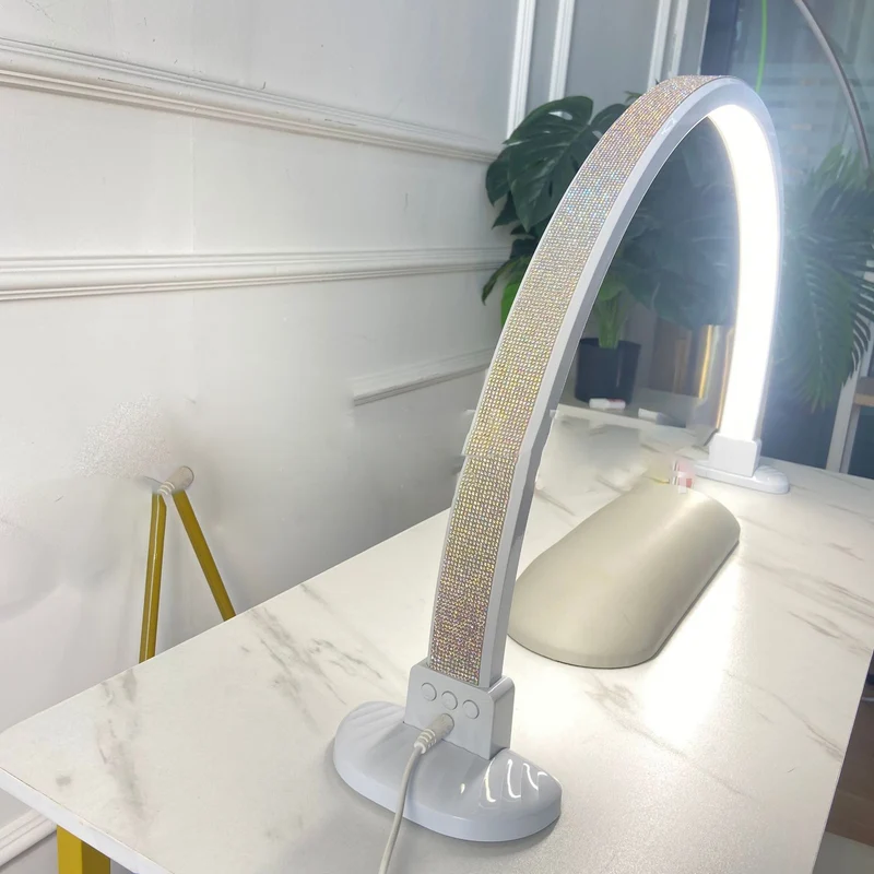 Modern Minimalist Curved Crushed Diamonds Aluminum PVC LED Table Lamp Nail Lamp For Living Room
