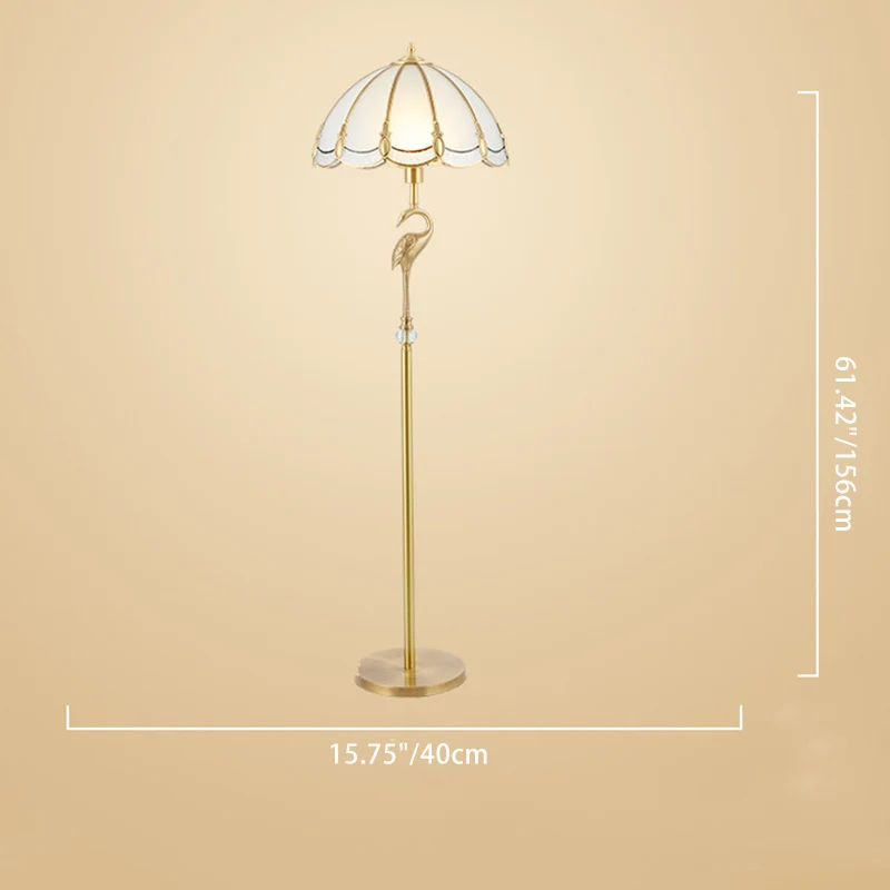 Traditional Vintage Round Cone Copper Glass 1-Light Standing Floor Lamp For Bedroom