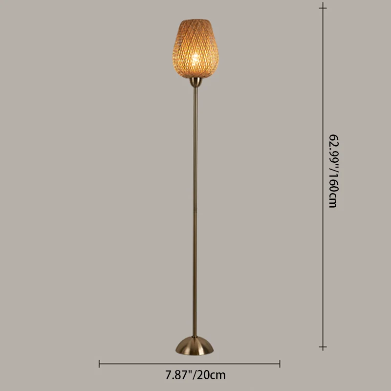 Contemporary Boho Weaving Bamboo Metal Lantern 1-Light Standing Floor Lamp For Living Room