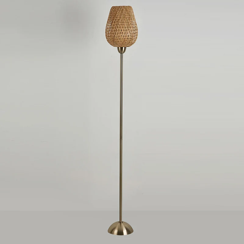 Contemporary Boho Weaving Bamboo Metal Lantern 1-Light Standing Floor Lamp For Living Room