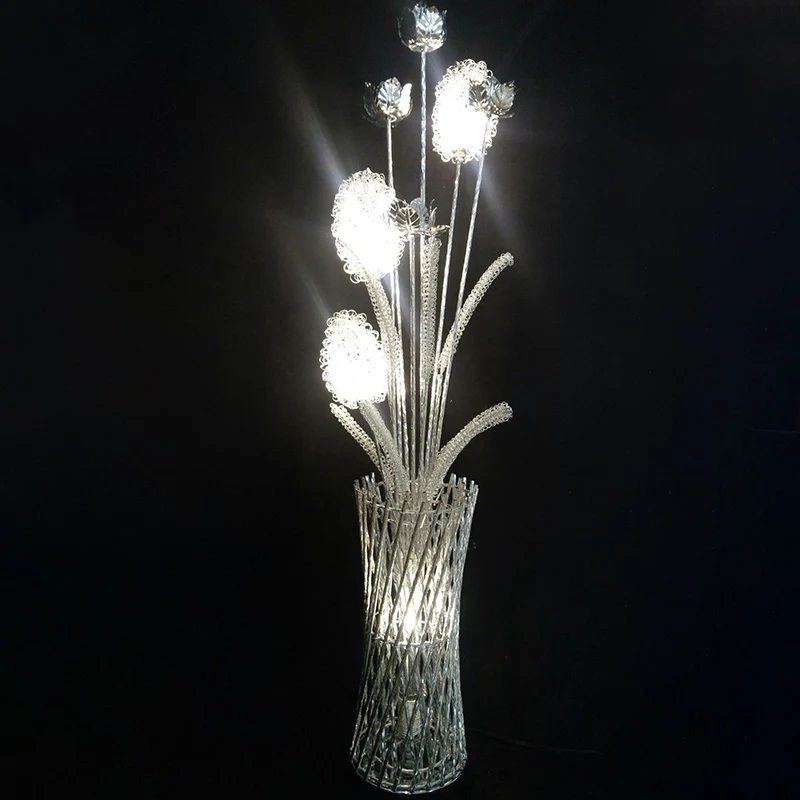 Modern Art Deco Aluminum Wire Weaving Vase LED Standing Floor Lamp For Living Room