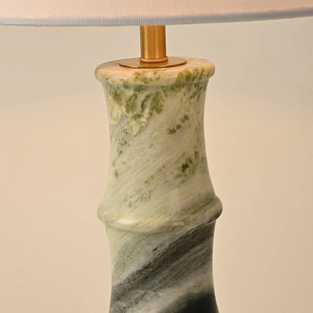 Modern Luxury Fabric Shade Marble Imitation Bamboo Knot Base 1-Light Table Lamp For Bedroom