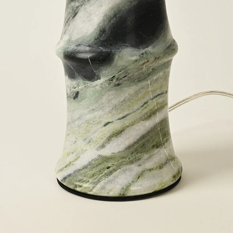 Modern Luxury Fabric Shade Marble Imitation Bamboo Knot Base 1-Light Table Lamp For Bedroom