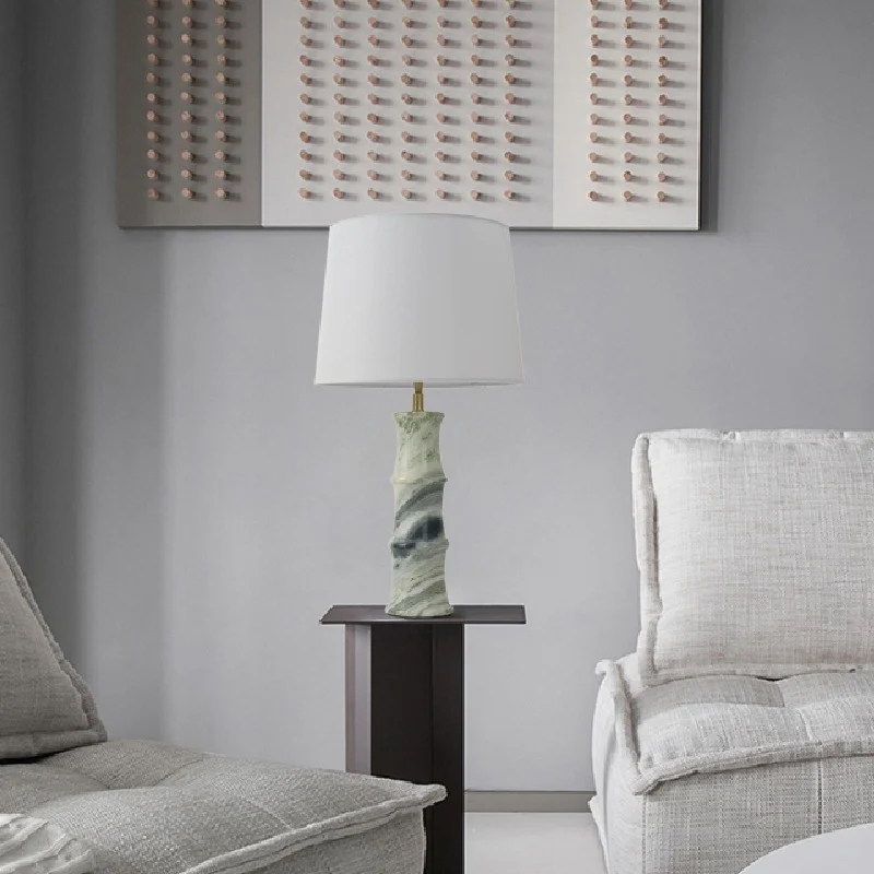 Modern Luxury Fabric Shade Marble Imitation Bamboo Knot Base 1-Light Table Lamp For Bedroom