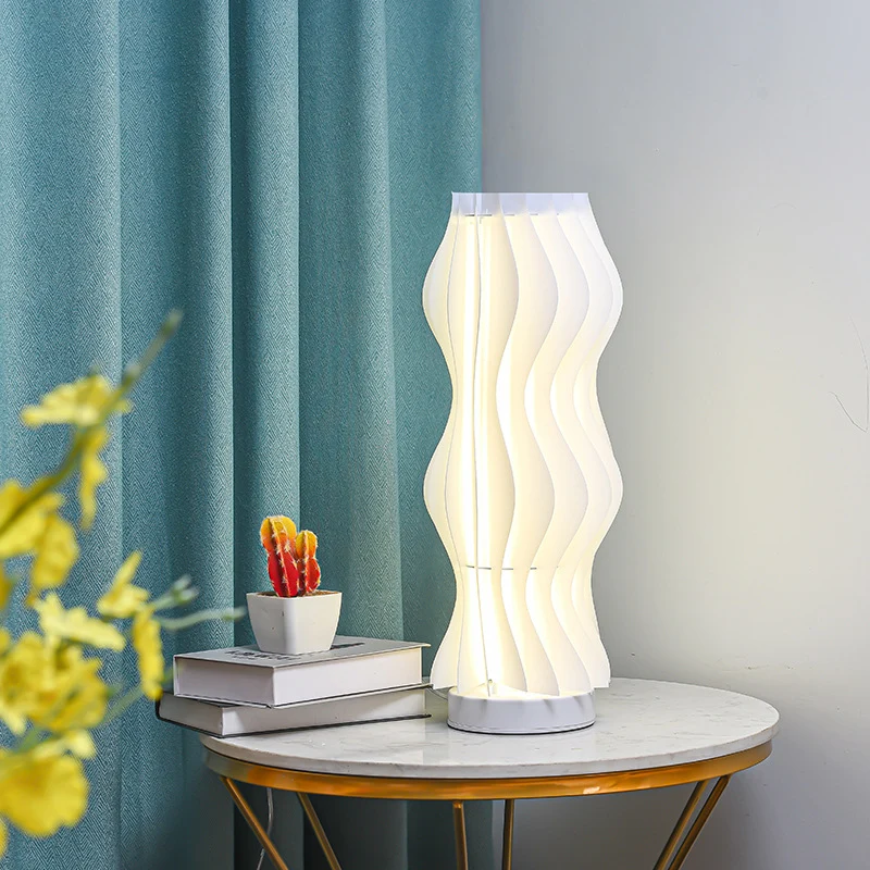 Contemporary Creative Decorative Pleated Hula Wave Shaped Iron Acrylic LED Table Lamp For Bedroom