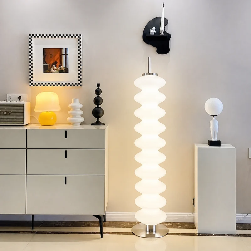 Contemporary Scandinavian Gourd Multilayer Iron Marble Acrylic Shade LED Standing Floor Lamp For Living Room