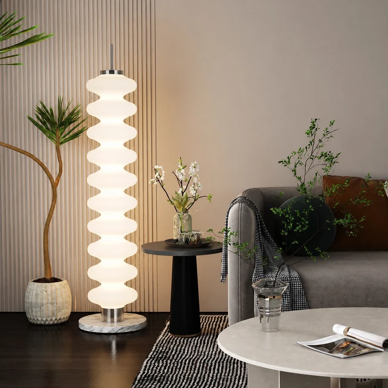 Contemporary Scandinavian Gourd Multilayer Iron Marble Acrylic Shade LED Standing Floor Lamp For Living Room