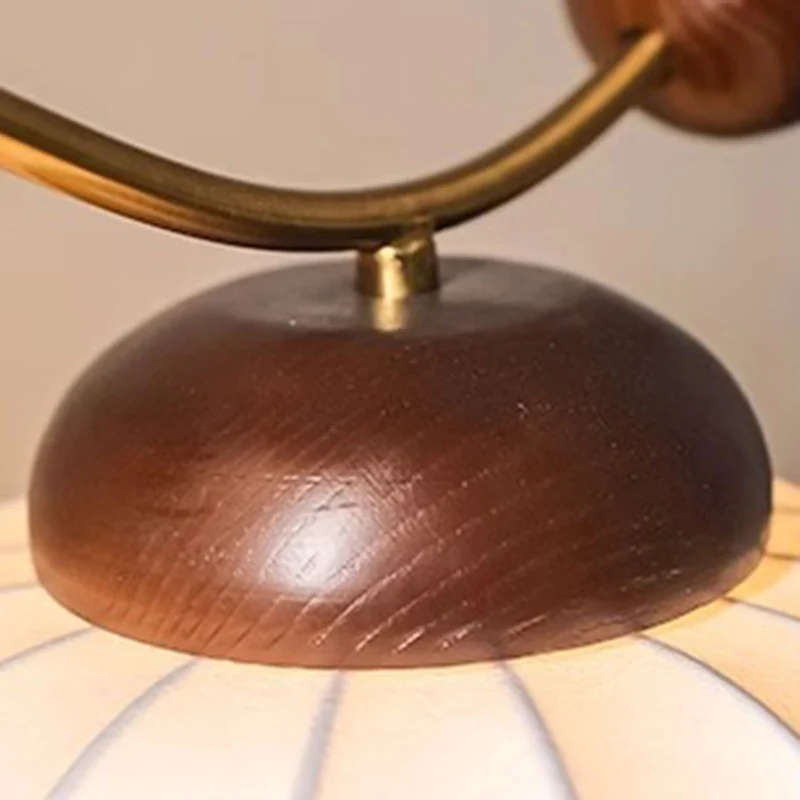 Traditional Vintage Pumpkin Cylinder Bent Sphere Disc Base Wood Aluminum Fabric 1-Light Standing Floor Lamp For Living Room