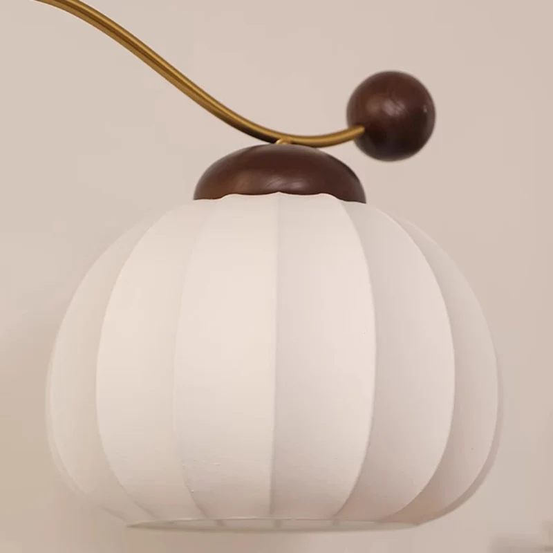 Traditional Vintage Pumpkin Cylinder Bent Sphere Disc Base Wood Aluminum Fabric 1-Light Standing Floor Lamp For Living Room