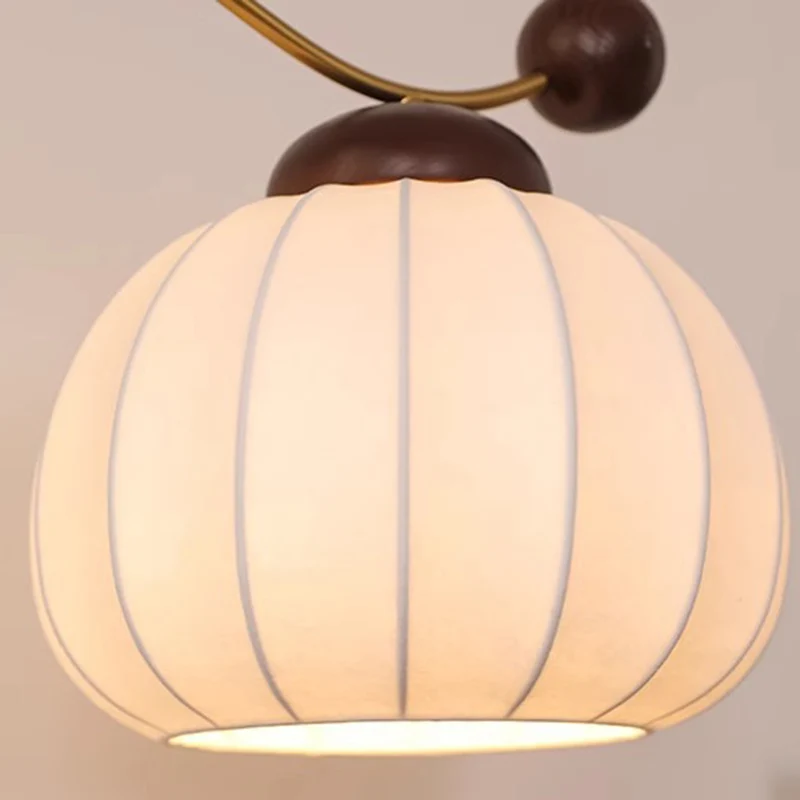 Traditional Vintage Pumpkin Cylinder Bent Sphere Disc Base Wood Aluminum Fabric 1-Light Standing Floor Lamp For Living Room