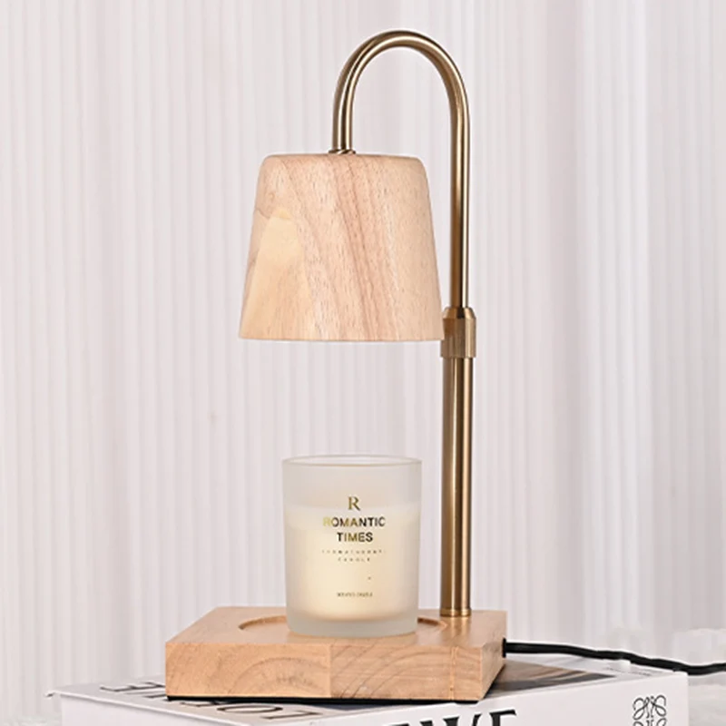 Modern Minimalist Square Cylindrical Wooden Base Iron 1-Light Aroma Melting Wax Table Lamp For Bedroom