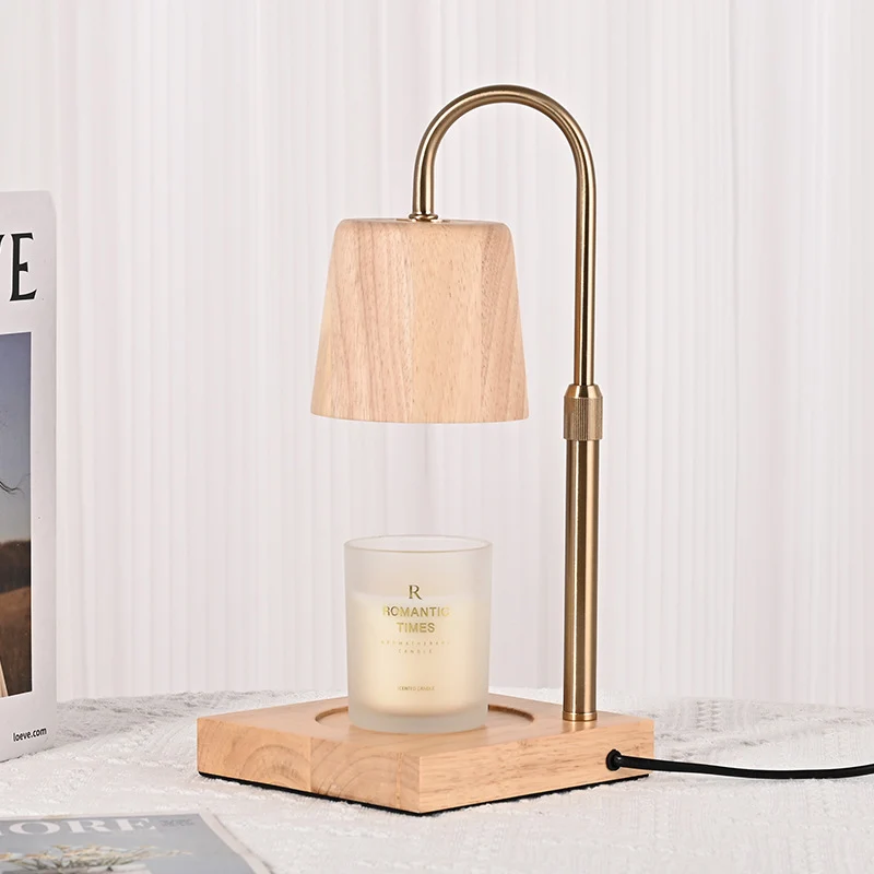 Modern Minimalist Square Cylindrical Wooden Base Iron 1-Light Aroma Melting Wax Table Lamp For Bedroom