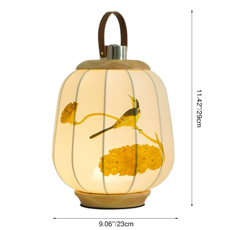 Traditional Chinese Fabric Lantern Shade Wood USB LED Table Lamp For Living Room