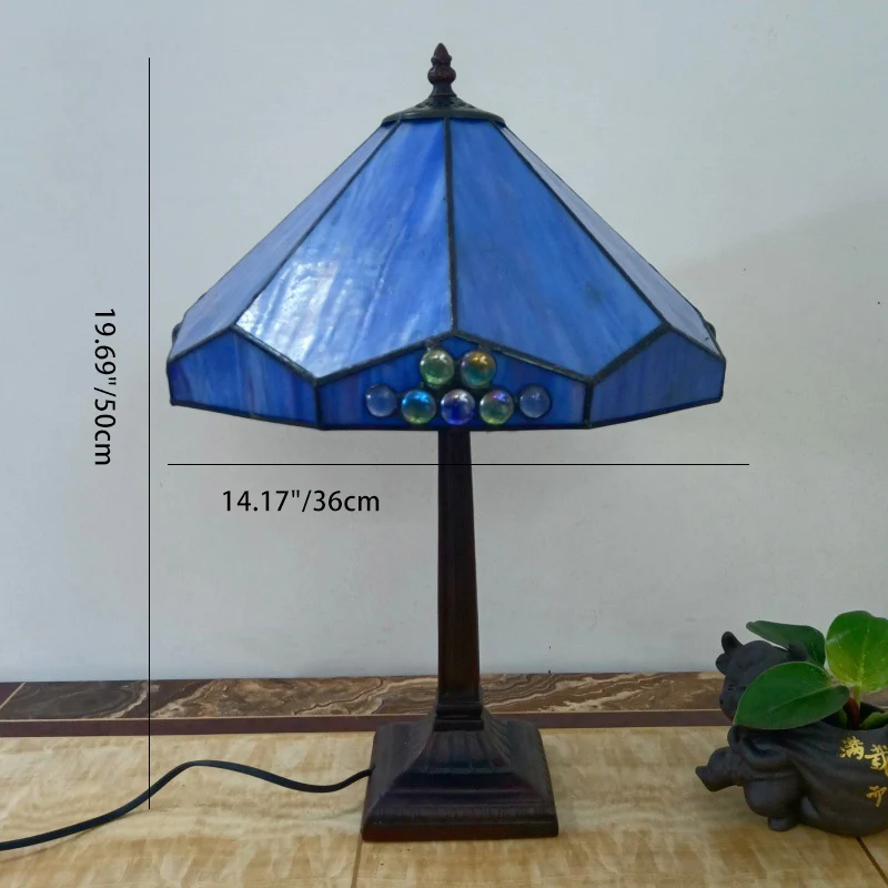 Traditional Vintage Tapered Round Square Glass Resin 1-Light Table Lamp For Living Room