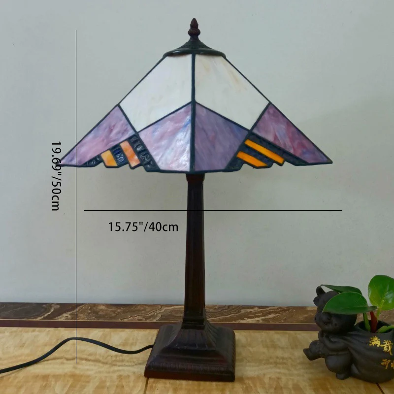 Traditional Tiffany Conical Square Glass Resin 1-Light Table Lamp For Living Room