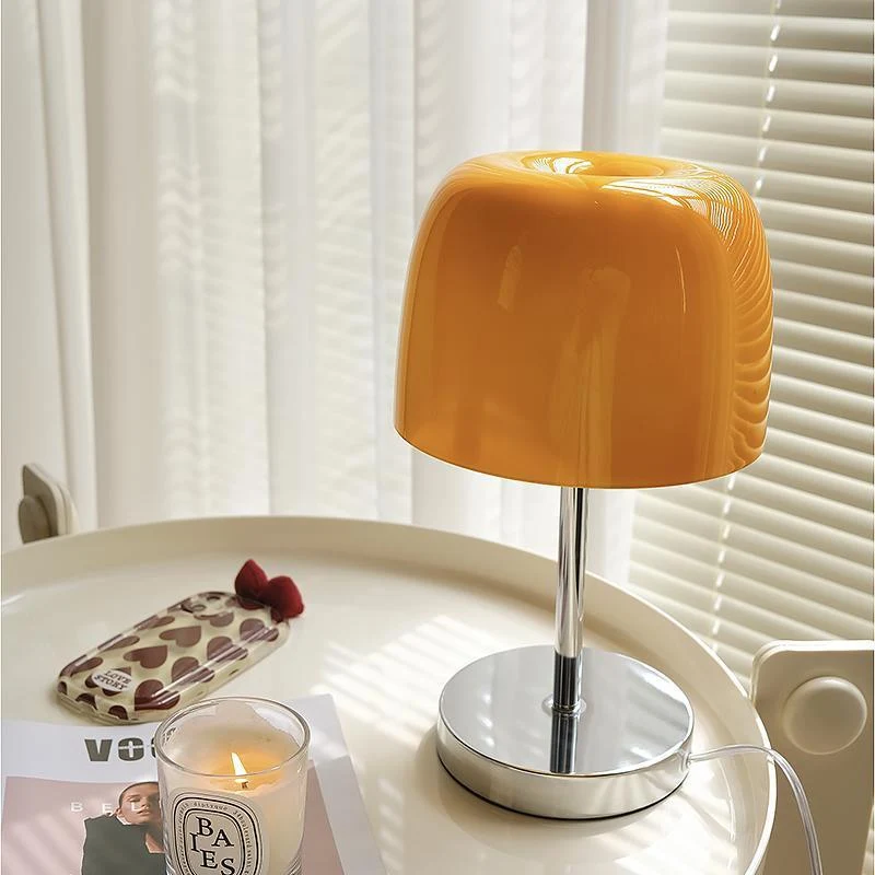 Contemporary Scandinavian Stainless Steel Glass Round Shade 1-Light Table Lamp For Bedroom