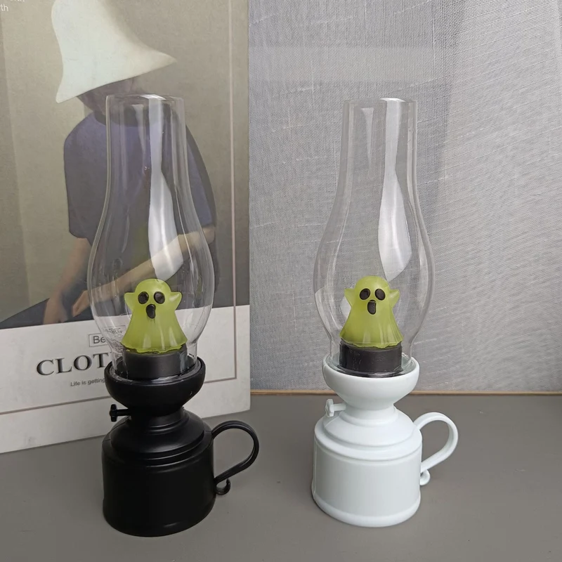 Contemporary Creative PVC Battery Kerosene Ghost Flame Halloween LED Table Lamp Night Light For Bedroom