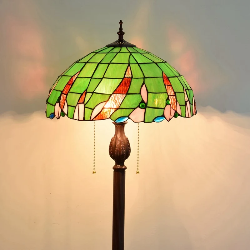 Traditional Tiffany Umbrella Round Glass Resin Iron 3-Light Standing Floor Lamp For Bedroom