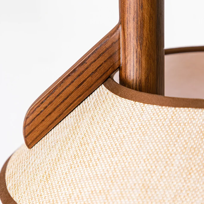 Traditional Vintage Ash Wood Fabric Cement Conic Cylinder Vase 1-Light Table Lamp For Bedroom
