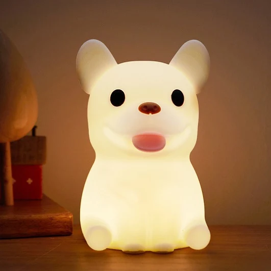 Contemporary Creative Kids Rechargeable Bulldog Silica PC ABS LED Table Lamp Night Light For Bedside
