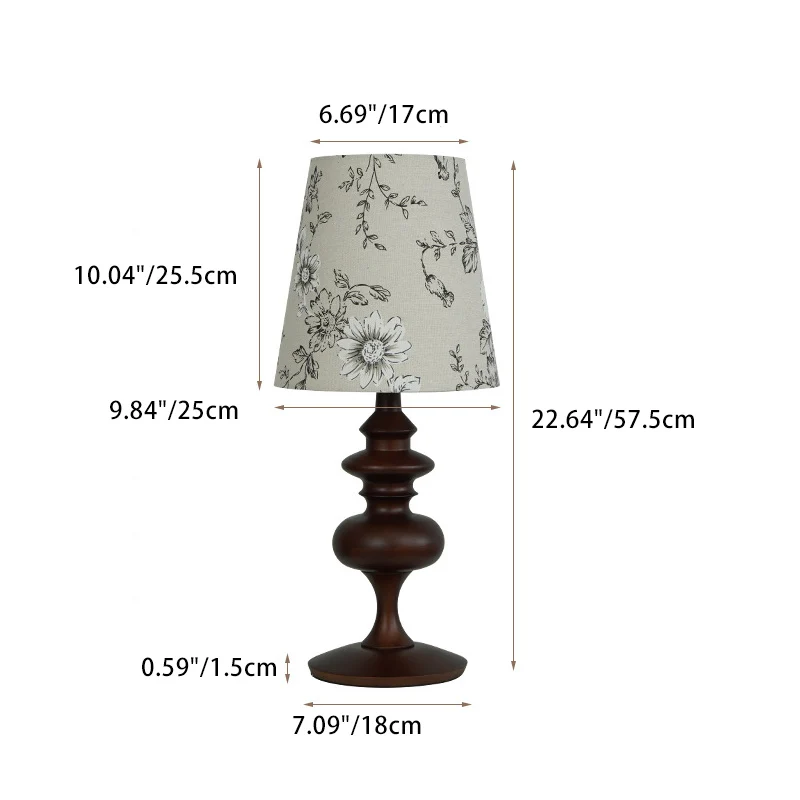 Traditional Vintage Crushed Flower Round Orb Fabric Ceramic 1-Light Table Lamp For Living Room