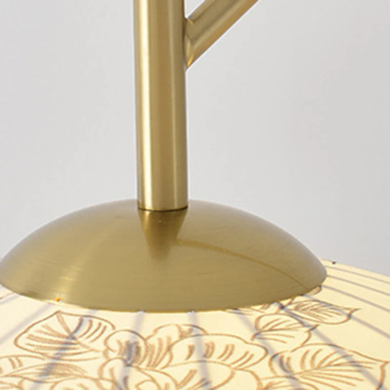 Traditional Chinese Printed Round Oval Cone Iron Fabric 1-Light Table Lamp For Living Room