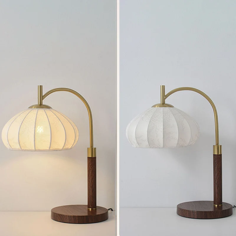 Traditional Chinese Printed Round Oval Cone Iron Fabric 1-Light Table Lamp For Living Room