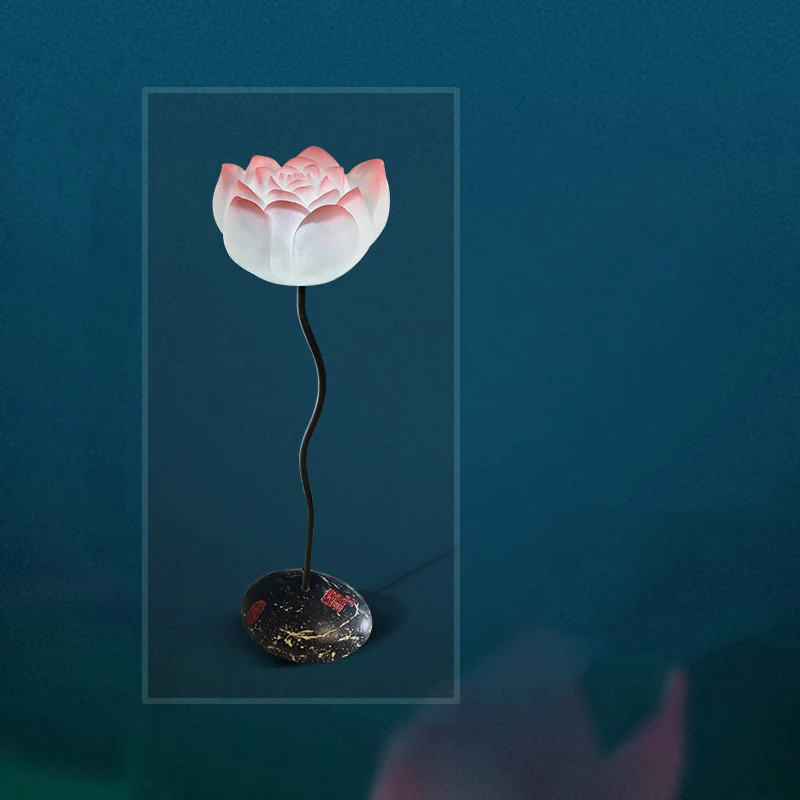 Traditional Chinese Round Lotus Flower Resin Hardware 1-Light Standing Floor Lamp For Bedroom