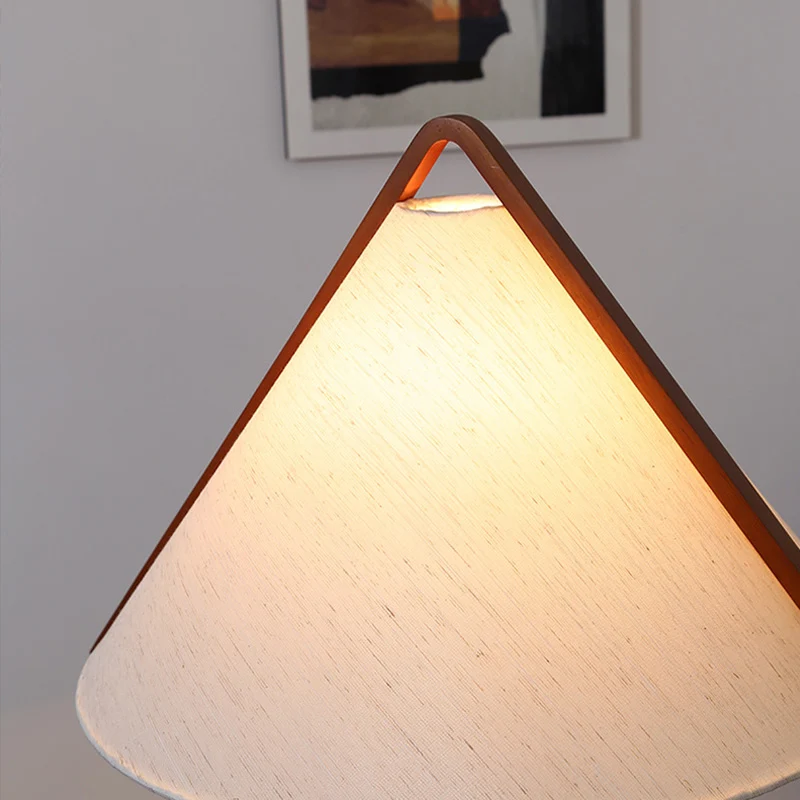 Traditional Vintage Round Cone Teak Cotton Fabric 1-Light Standing Floor Lamp For Living Room
