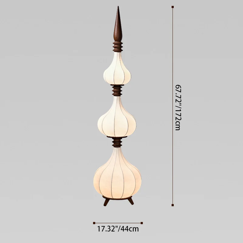 Traditional French Oval Teardrop Onion Multilayer Ash Wood Fabric LED Standing Floor Lamp For Living Room