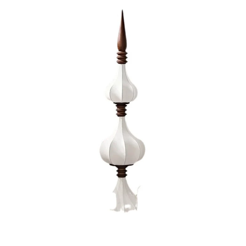 Traditional French Oval Teardrop Onion Multilayer Ash Wood Fabric LED Standing Floor Lamp For Living Room