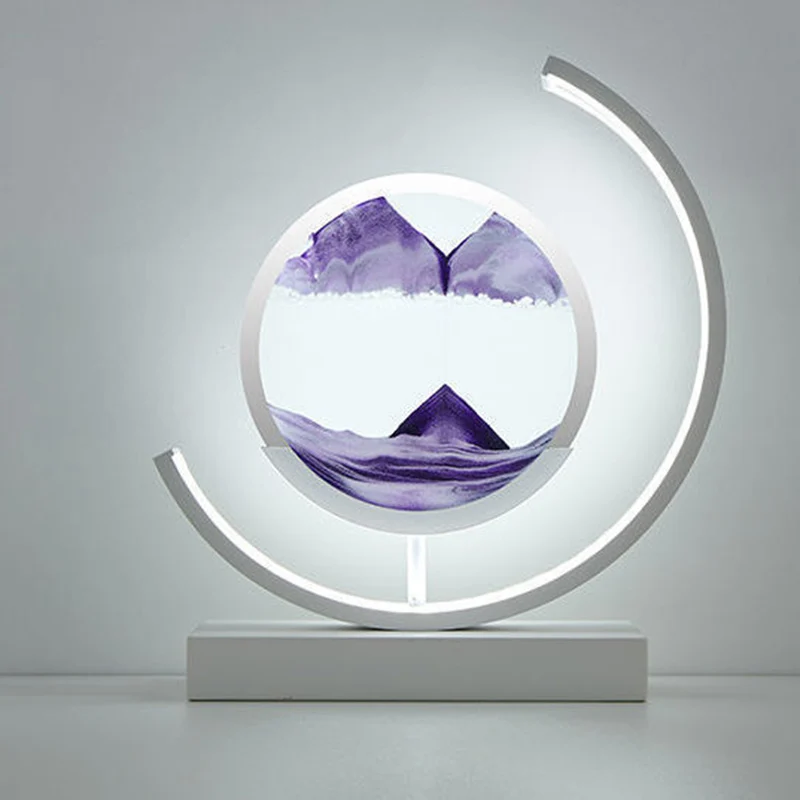Modern Art Deco Round Quicksand Iron Glass LED Table Lamp For Bedroom