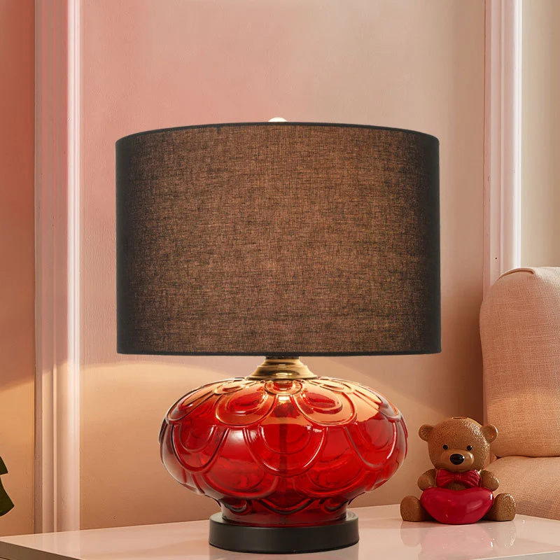 Modern Minimalist Round Rose Curve Fabric Glass 1-Light Table Lamp For Living Room