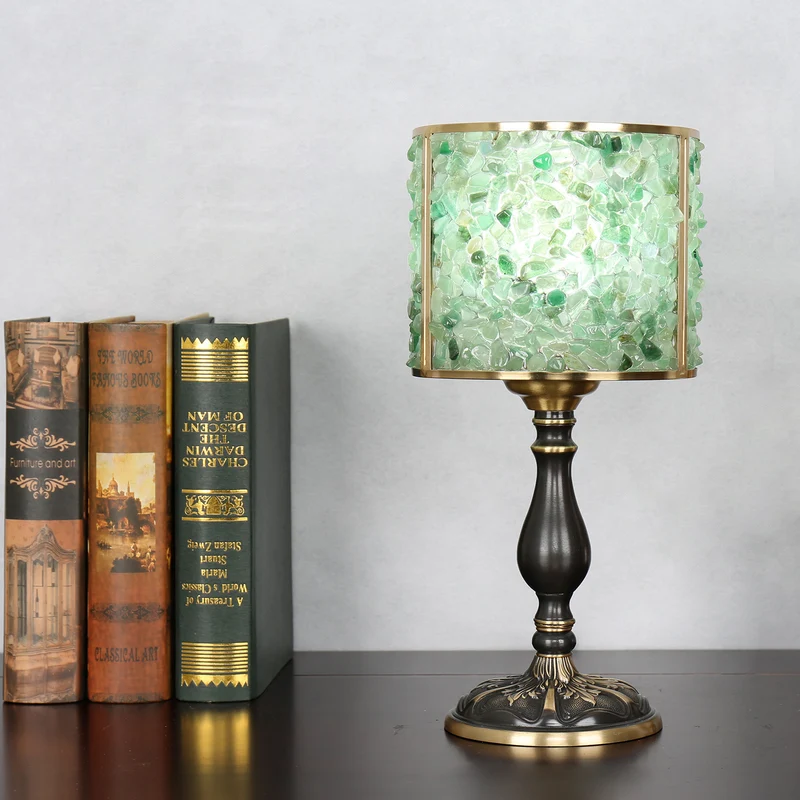 Contemporary Scandinavian Cylinder Striped Pellet Shard Disc Base Crystal Copper 1-Light Table Lamp For Bedroom
