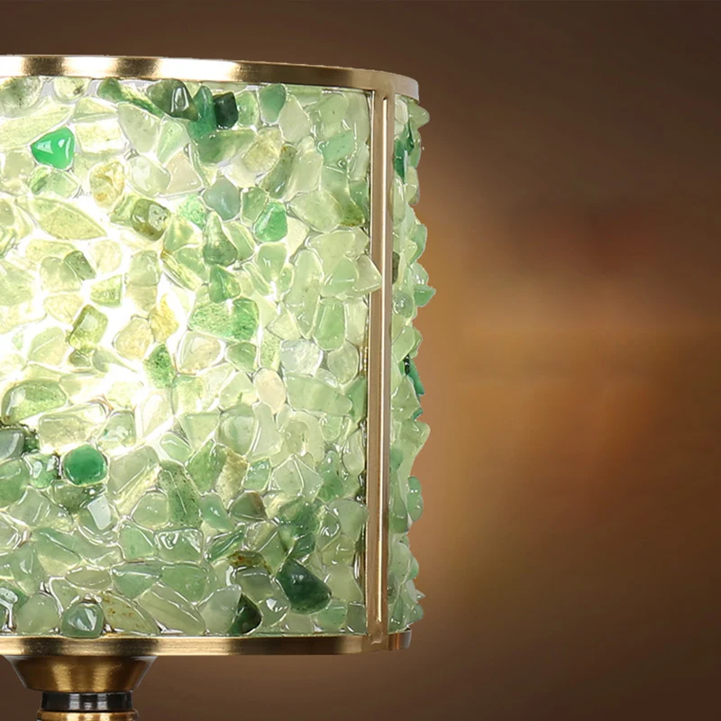 Contemporary Scandinavian Cylinder Striped Pellet Shard Disc Base Crystal Copper 1-Light Table Lamp For Bedroom