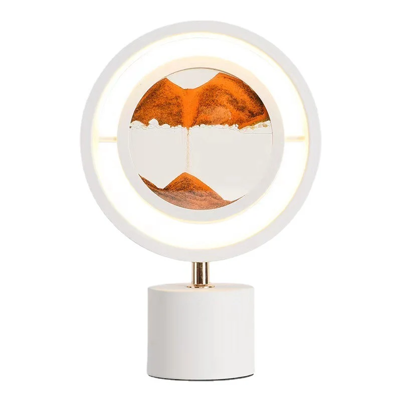 Contemporary Creative Metal Acrylic Silica Round Sand Painting USB LED Table Lamp For Bedroom