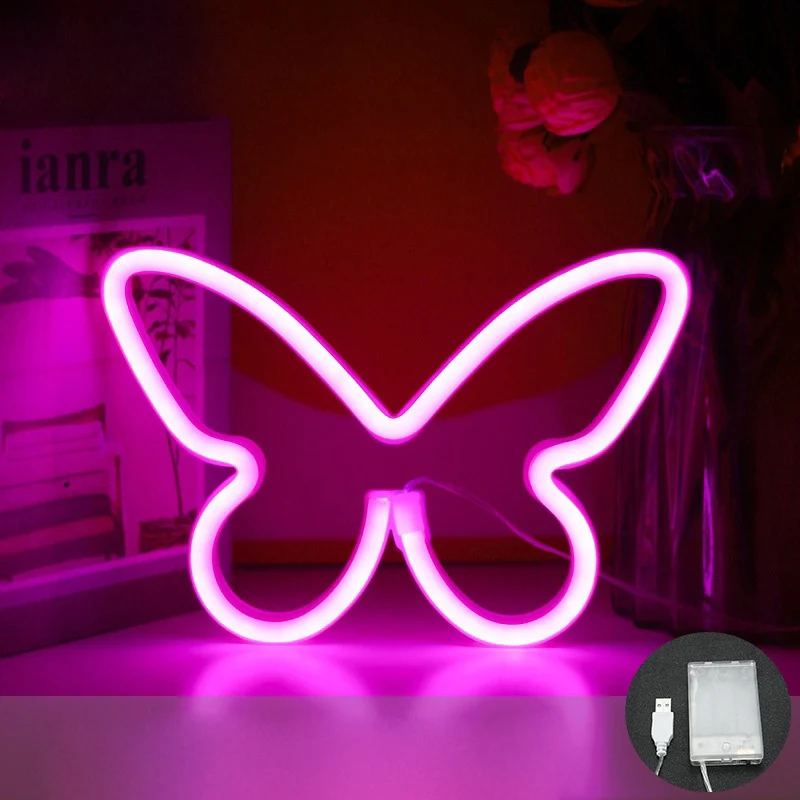 Modern Art Deco Butterfly Shade Neon Light LED Table Lamp For Bedroom