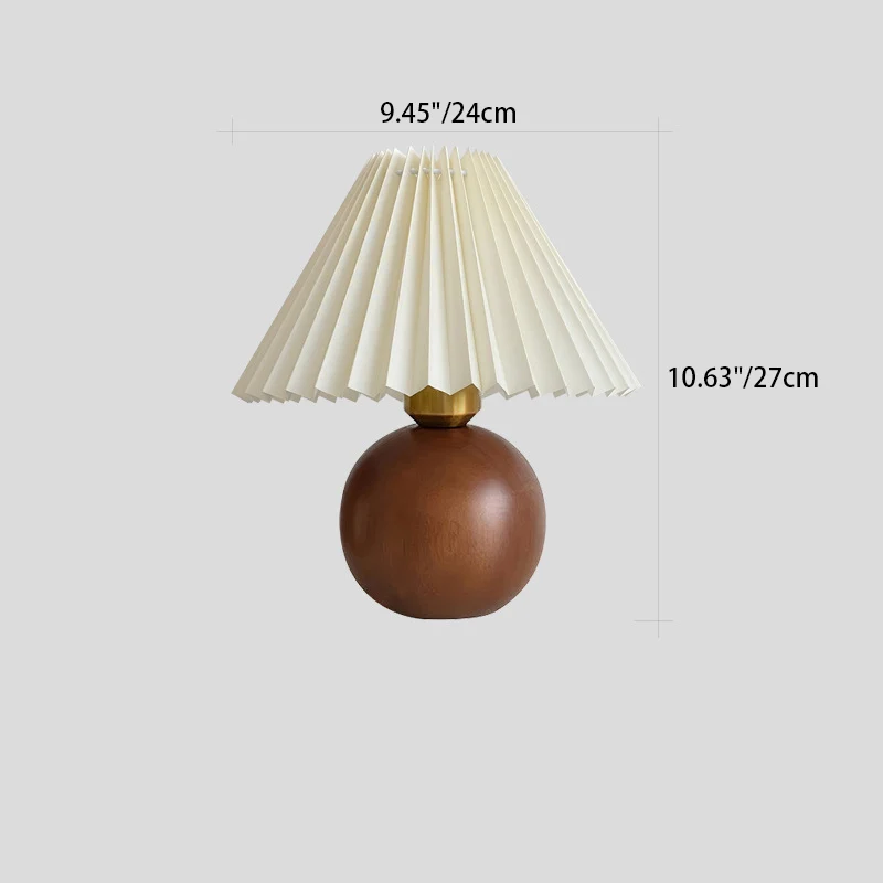 Traditional Vintage Round Sphere Rubberwood Cloth 1-Light Table Lamp For Bedroom