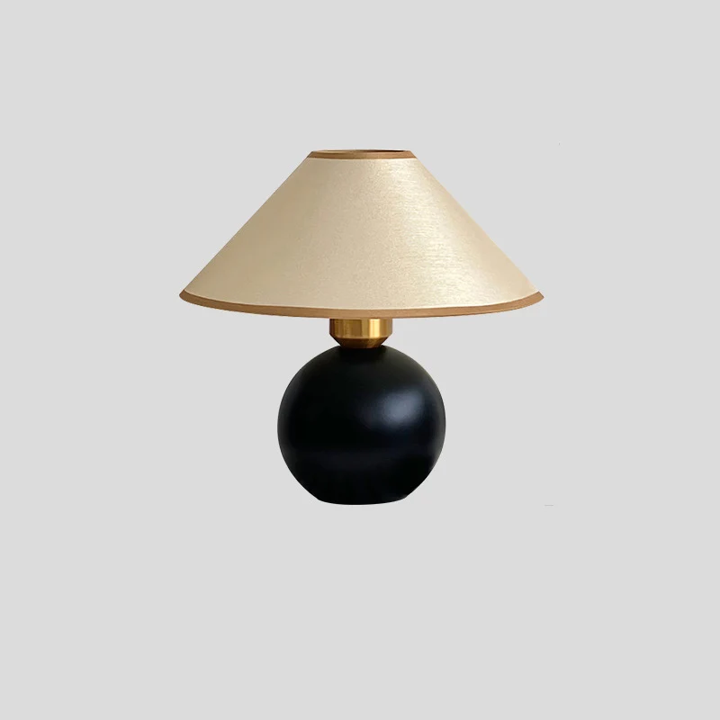 Traditional Vintage Round Sphere Rubberwood Cloth 1-Light Table Lamp For Bedroom