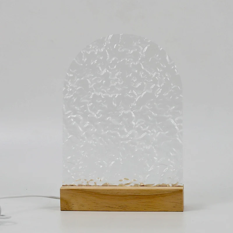 Modern Minimalist Water Ripple Wood Acrylic USB LED Table Lamp For Bedroom