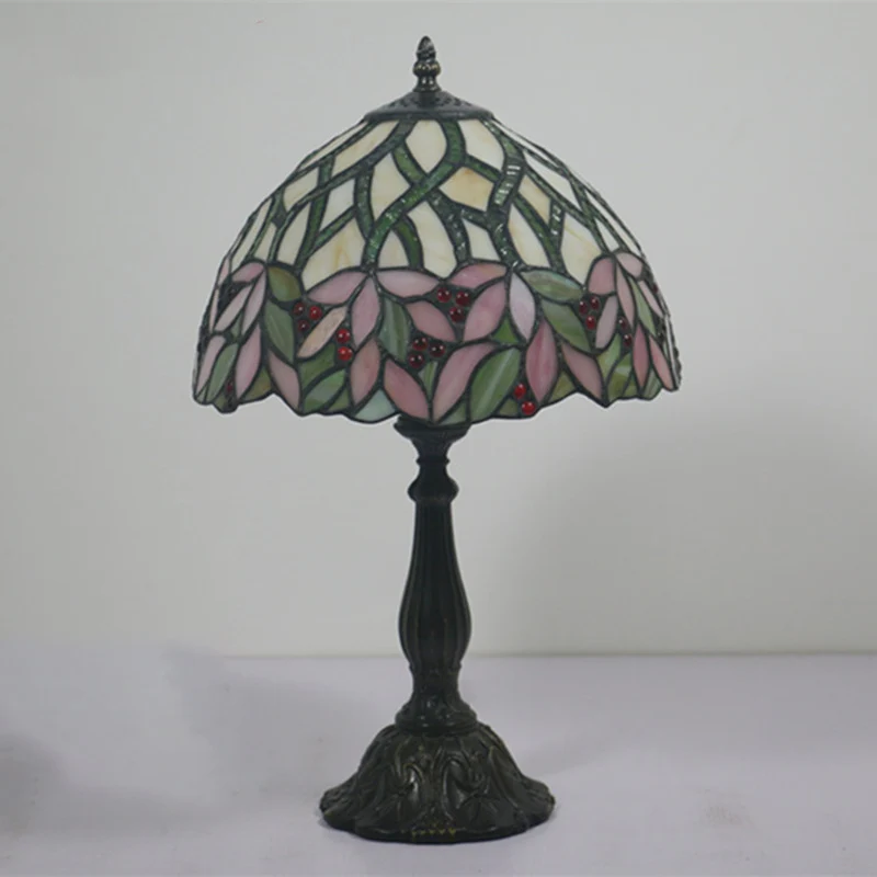 Traditional Tiffany Semicircle Cylinder Aluminum Glass 1-Light Table Lamp For Bedroom