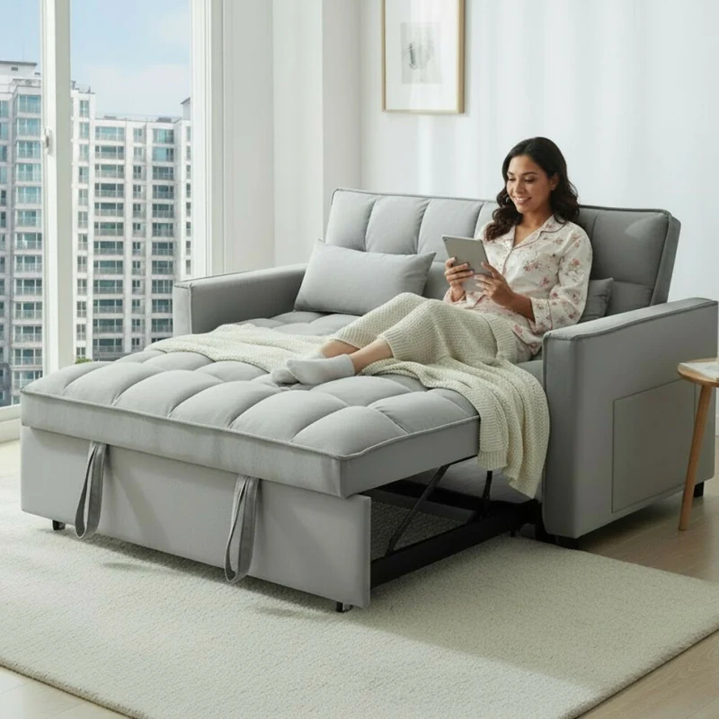 Sofá Cama 2 Puestos Gris Tela Aeidi