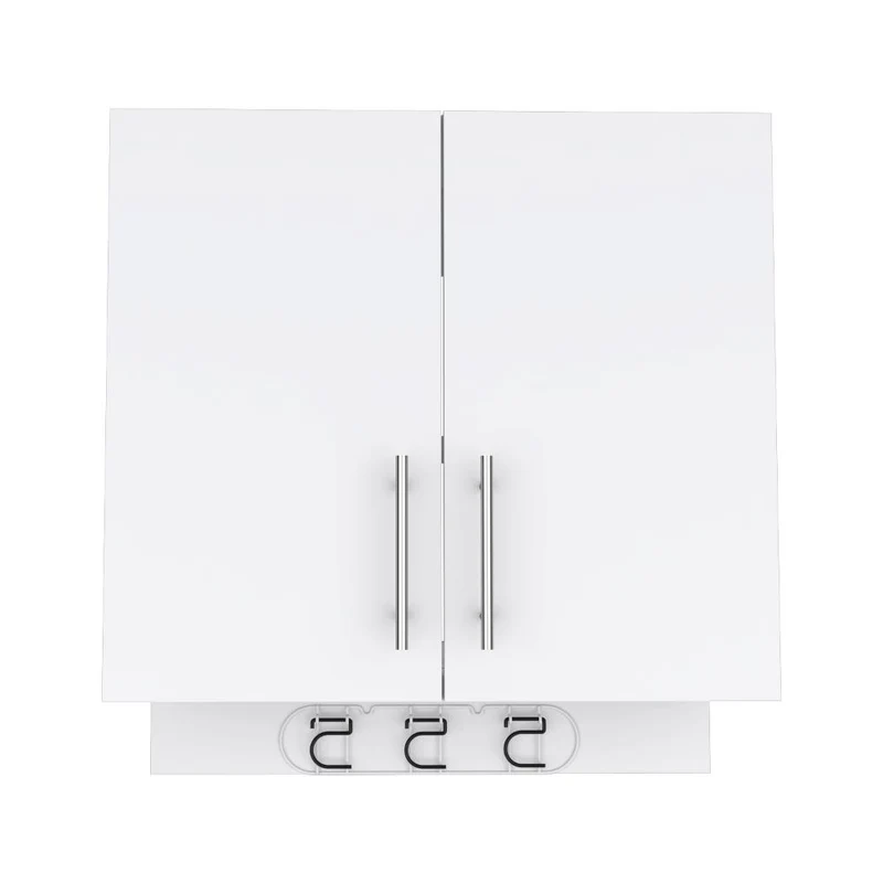 Mueble Auxiliar de Aseo Sotavento, Blanco, Colgador de Escobas y Dos Entrepaños ZF